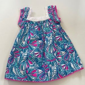 Lilly Pulitzer Blue, White & Pink Embroidered Trim Dress Size 2T